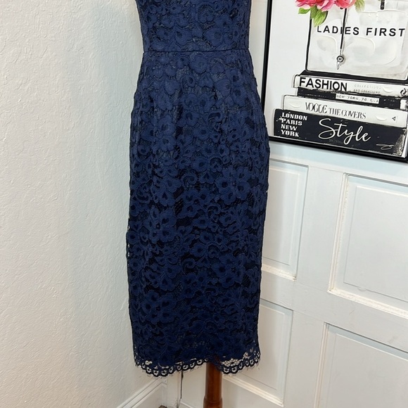 Shoshanna Midnight Uma Navy Lace Midi Halter Dress Size 2 - Picture 6 of 11